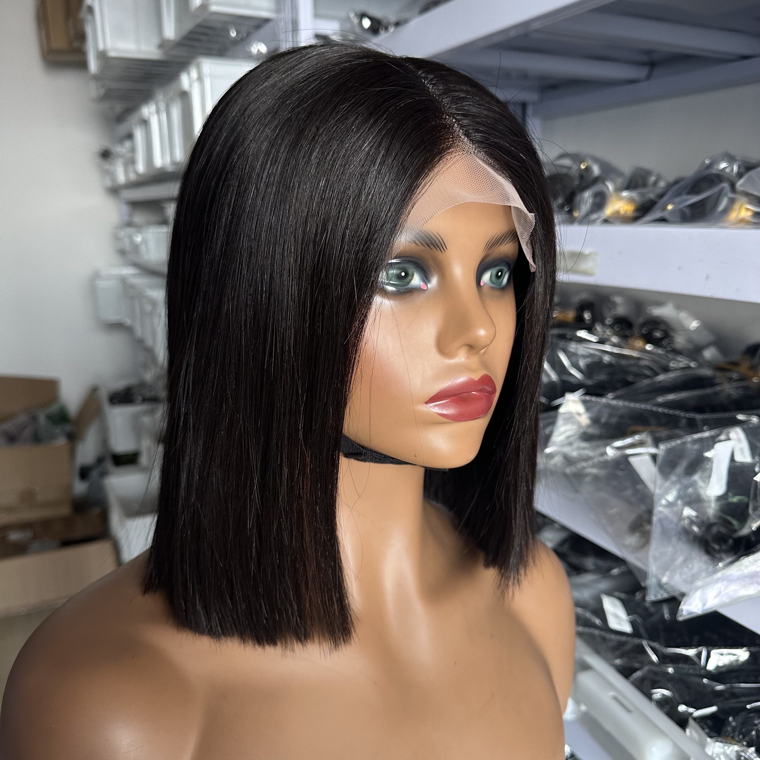 Goodluck blunt cut bob wigs hd transparent full lace double drawn vietnamese hair wig Cheap Price Short human hair wigs Bob