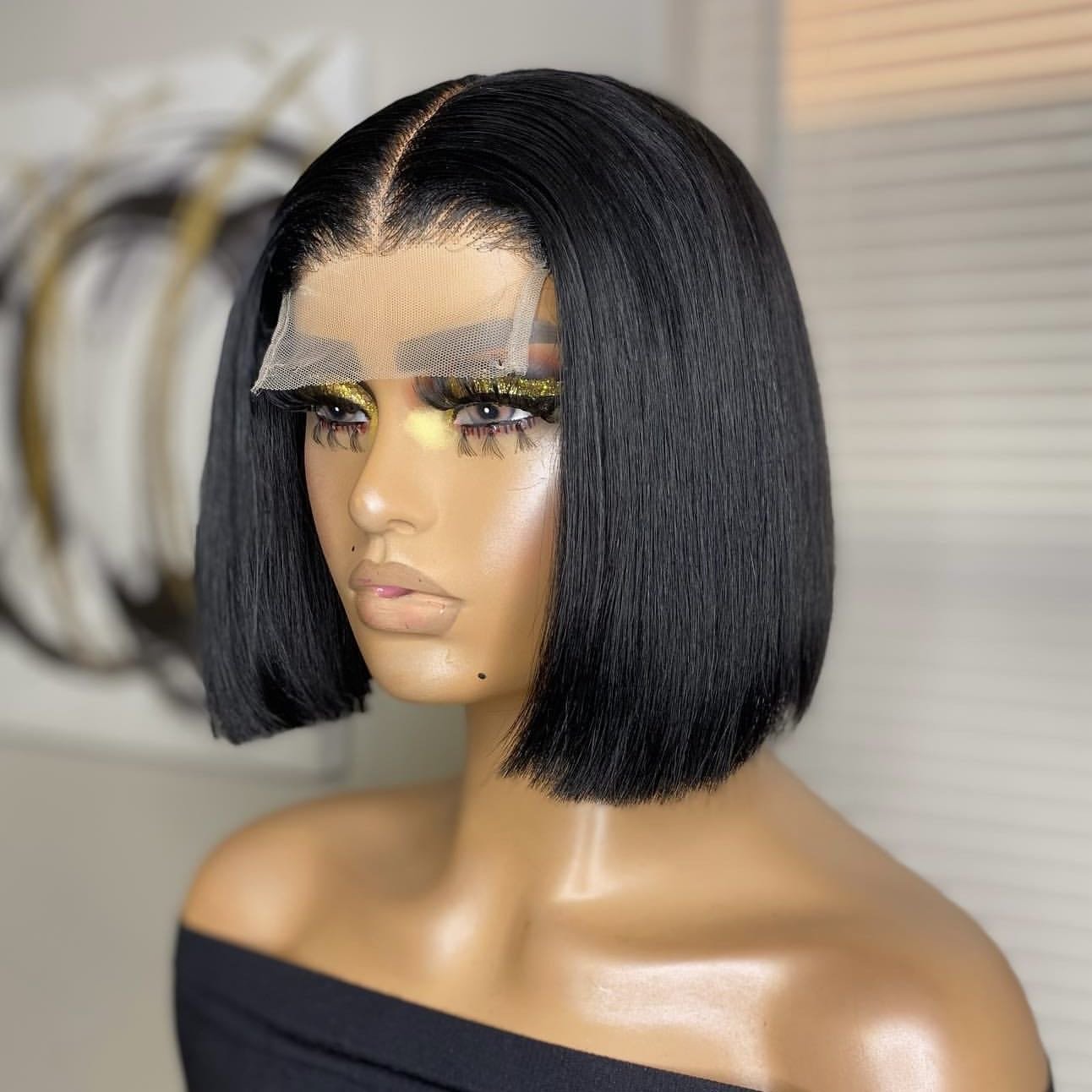 Goodluck blunt cut bob wigs hd transparent full lace double drawn vietnamese hair wig Cheap Price Short human hair wigs Bob