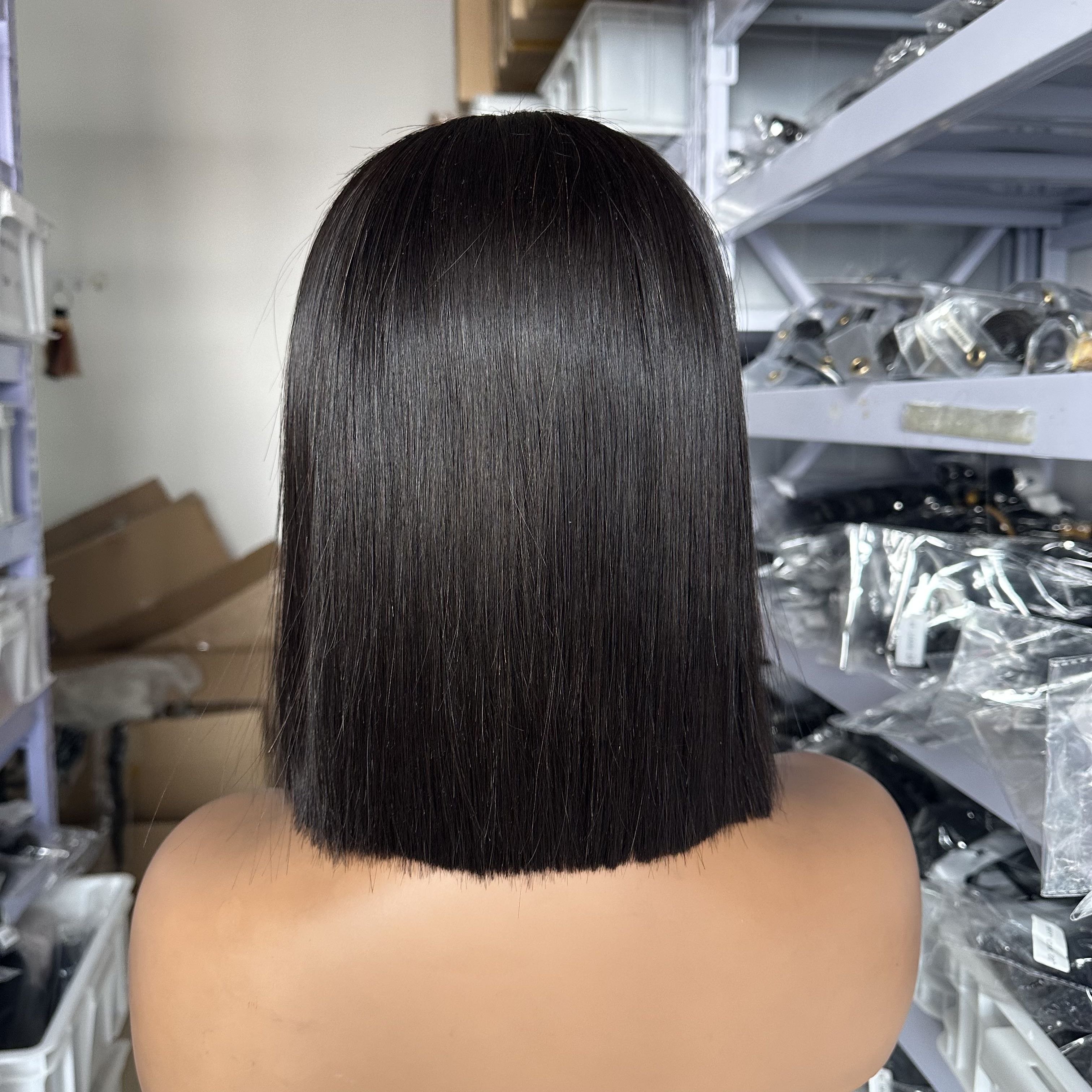 Goodluck blunt cut bob wigs hd transparent full lace double drawn vietnamese hair wig Cheap Price Short human hair wigs Bob