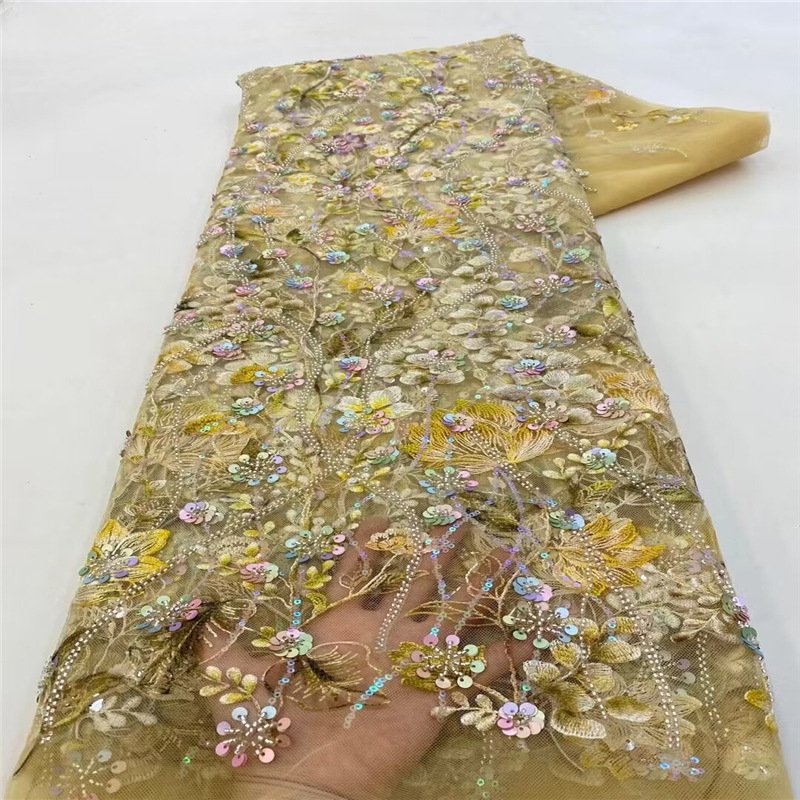 AFFINITY Mesh Nigerian Polyester Sparkly Colorful Sequins Embroidery 3D Fabric Tulle Lace Fabric For Evening Dresses