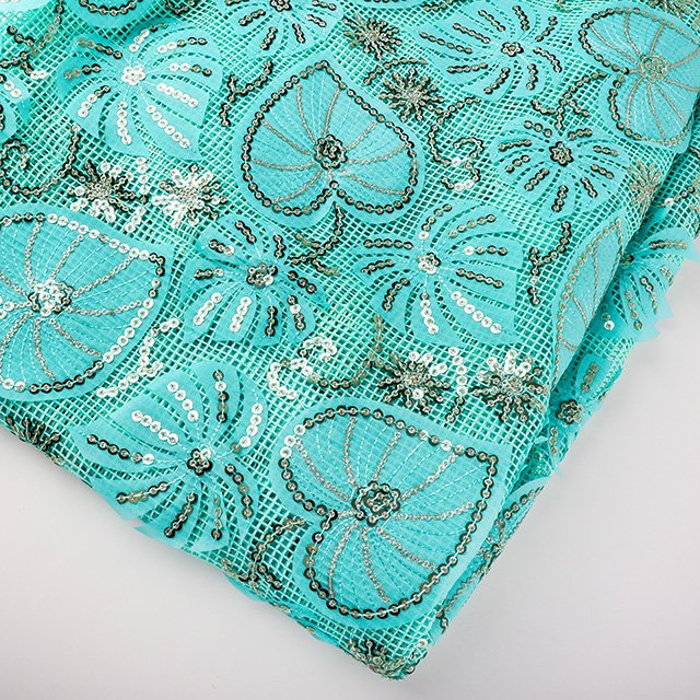 Hot sale high end luxury elegance slim mesh embroidery sequin fabric 3d flower lace fabric for women party dresses