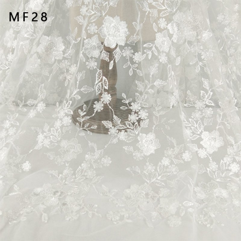 Luxury White Embroidery Mesh Lace Fabric Sewing Fabric for Fashion Wedding Dress Mesh Top Sustainable Embroidered