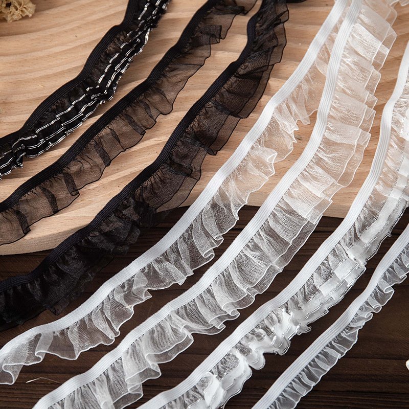 wholesale fancy elastic organza ruffle lace trim for garments TC56