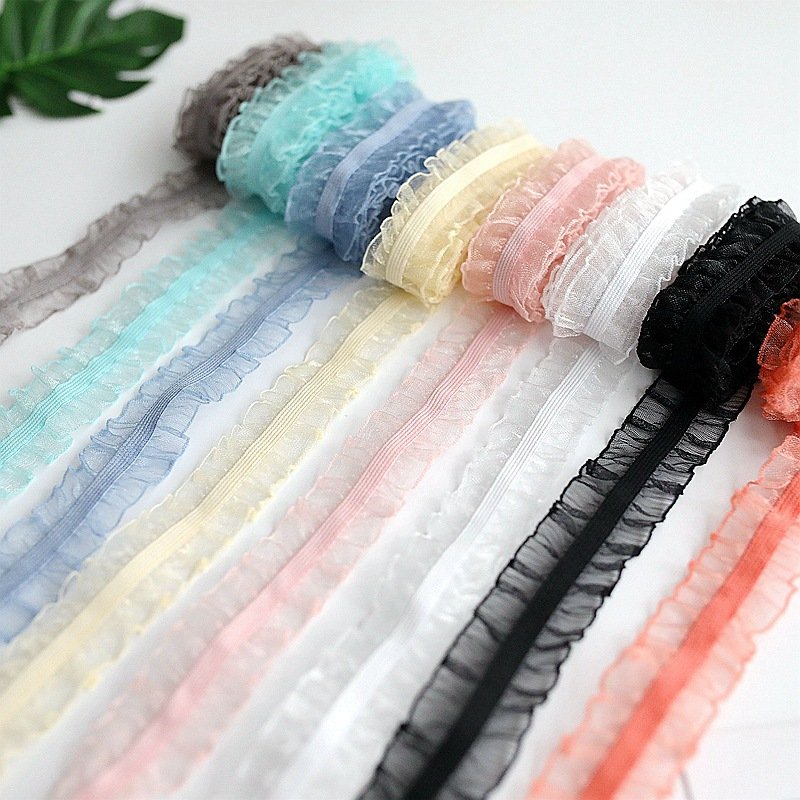 wholesale fancy elastic organza ruffle lace trim for garments TC56