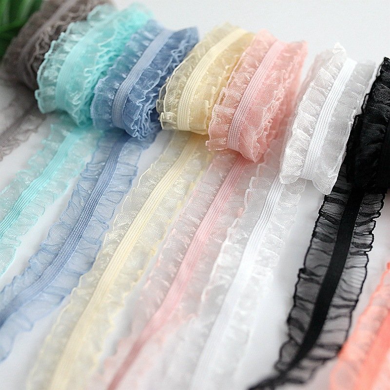 wholesale fancy elastic organza ruffle lace trim for garments TC56