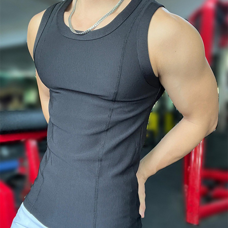 Gym ribbed vest elastic fabric Mens Activewear Muscle Stringer Tanktop Singlet Pour Homme sleeveless t shirts for men