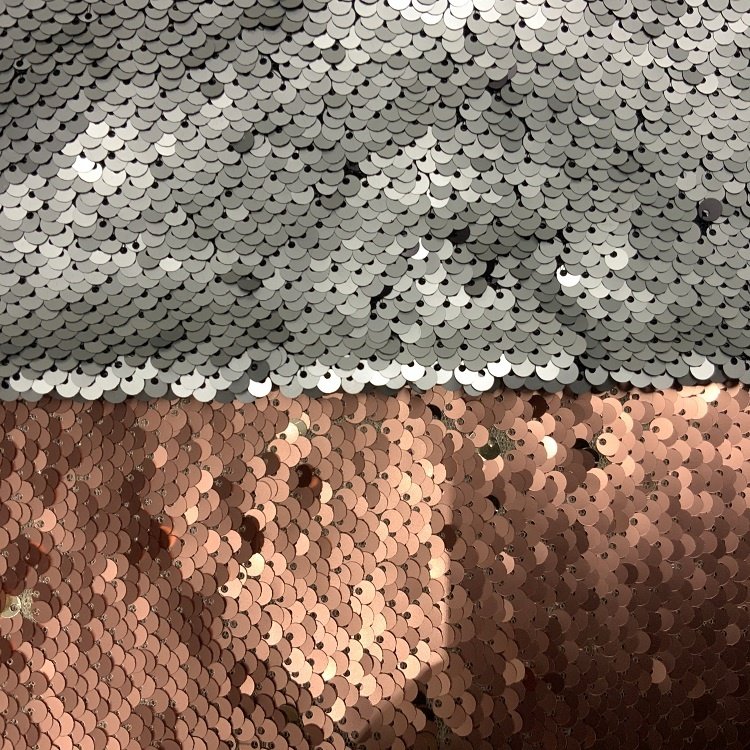 Shaoxing textile cheap shiny lurex heavy reversible mermaid sequins matte 5mm full sequin net embroidered fabric
