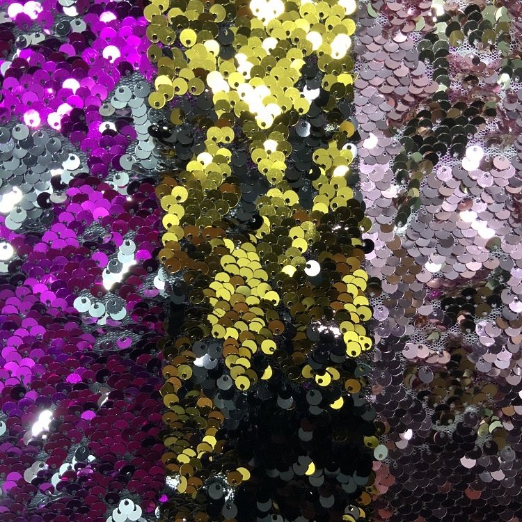 Shaoxing textile cheap shiny lurex heavy reversible mermaid sequins matte 5mm full sequin net embroidered fabric