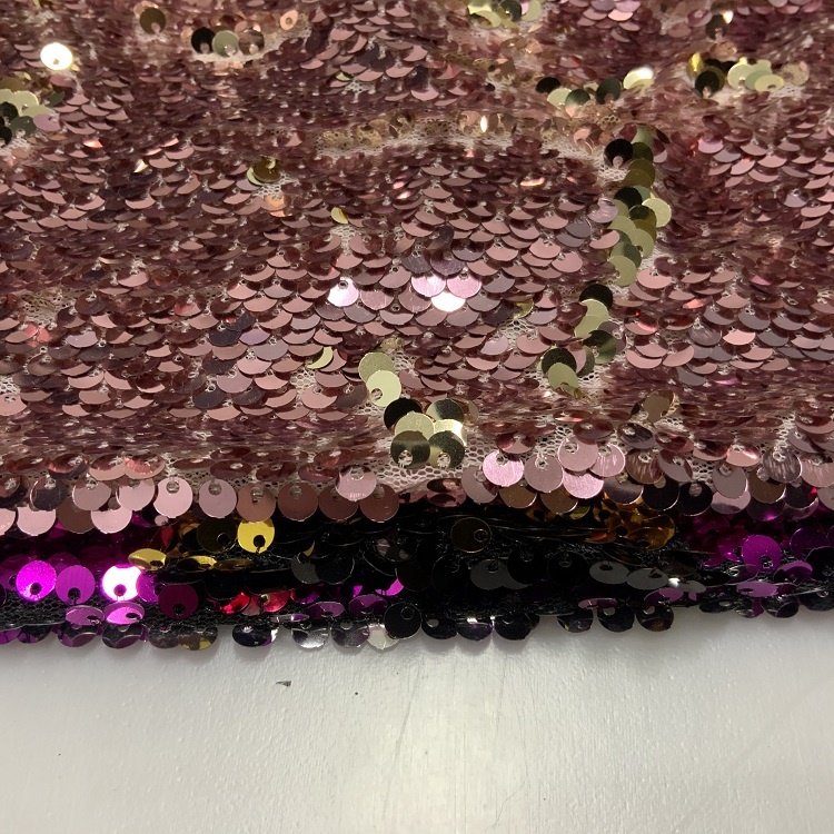 Shaoxing textile cheap shiny lurex heavy reversible mermaid sequins matte 5mm full sequin net embroidered fabric
