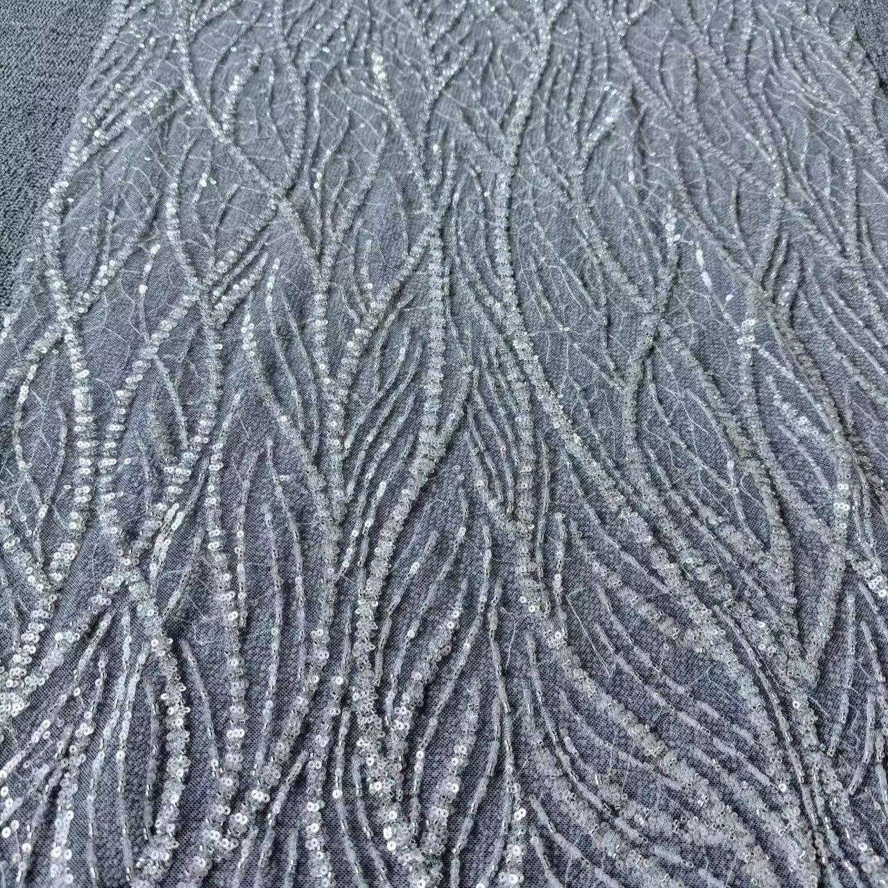 Bead Tube Embroidery Fabric Eco-Friendly Stretch Knitted Technique for Skirts and Dresses