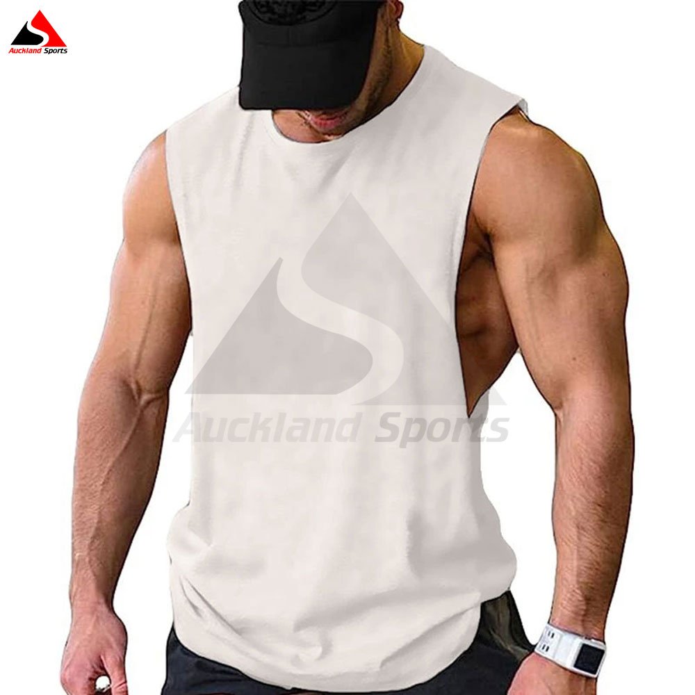 Wholesale Men's Pure Cotton Workout Tank Top Customized Solid Color Breathable Fitness Clothes Low Cut Armholes Muscle Singlet