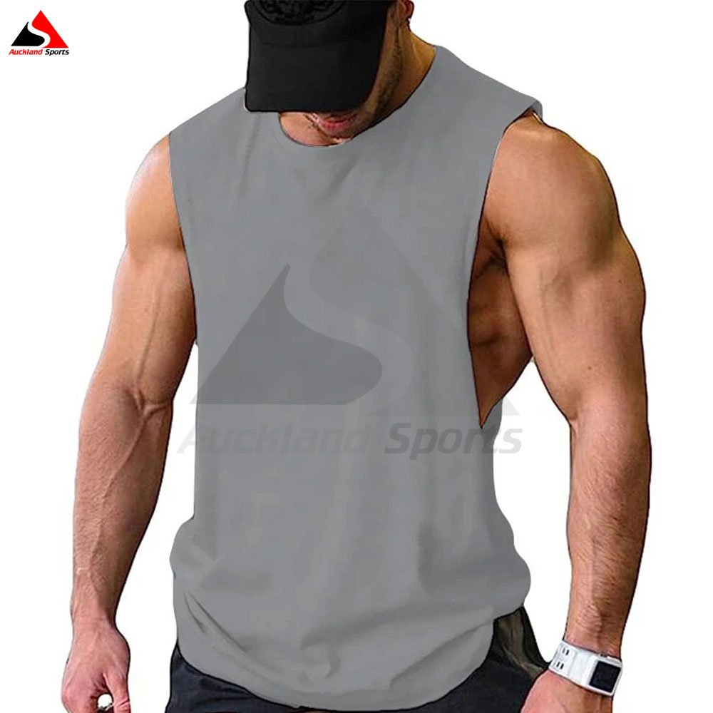 Wholesale Men's Pure Cotton Workout Tank Top Customized Solid Color Breathable Fitness Clothes Low Cut Armholes Muscle Singlet