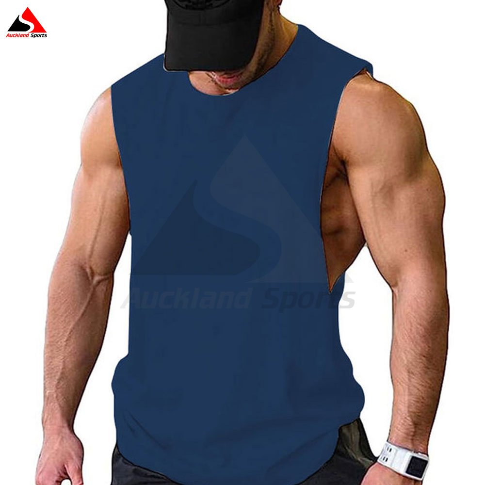 Wholesale Men's Pure Cotton Workout Tank Top Customized Solid Color Breathable Fitness Clothes Low Cut Armholes Muscle Singlet