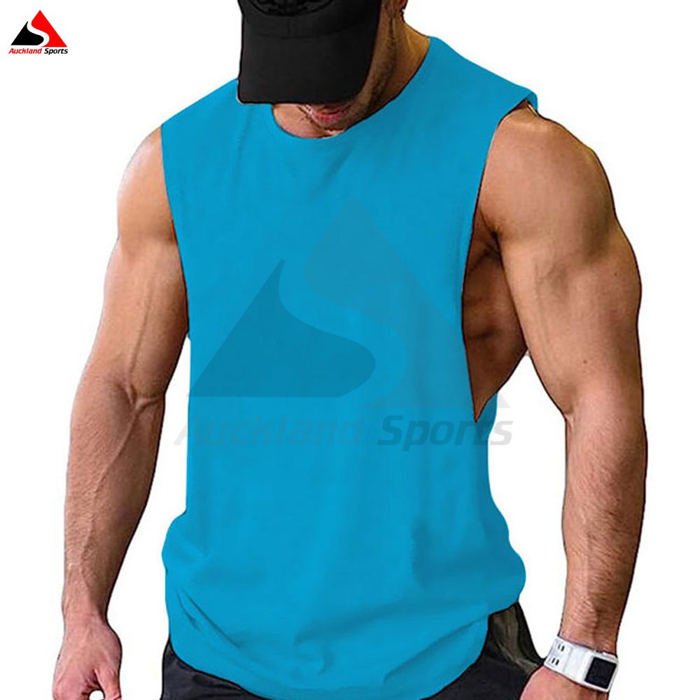 Wholesale Men's Pure Cotton Workout Tank Top Customized Solid Color Breathable Fitness Clothes Low Cut Armholes Muscle Singlet