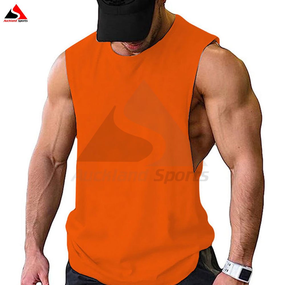 Wholesale Men's Pure Cotton Workout Tank Top Customized Solid Color Breathable Fitness Clothes Low Cut Armholes Muscle Singlet