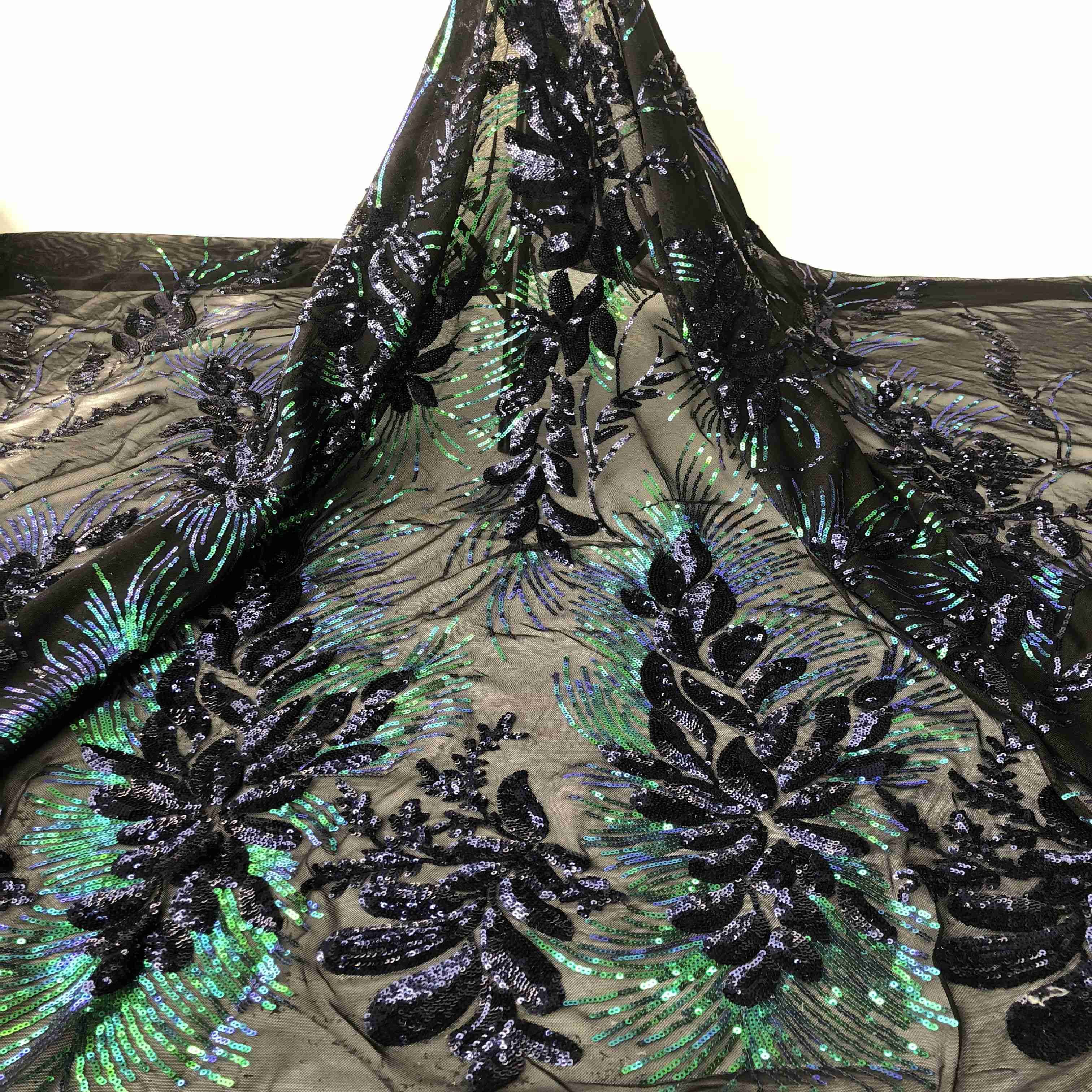 Embroidery Lace Sequin Fabric for Bridal Dress 0327 Classic 4 Way Stretch Lace Mesh Fabric Customer Designs Embroidered 2KG