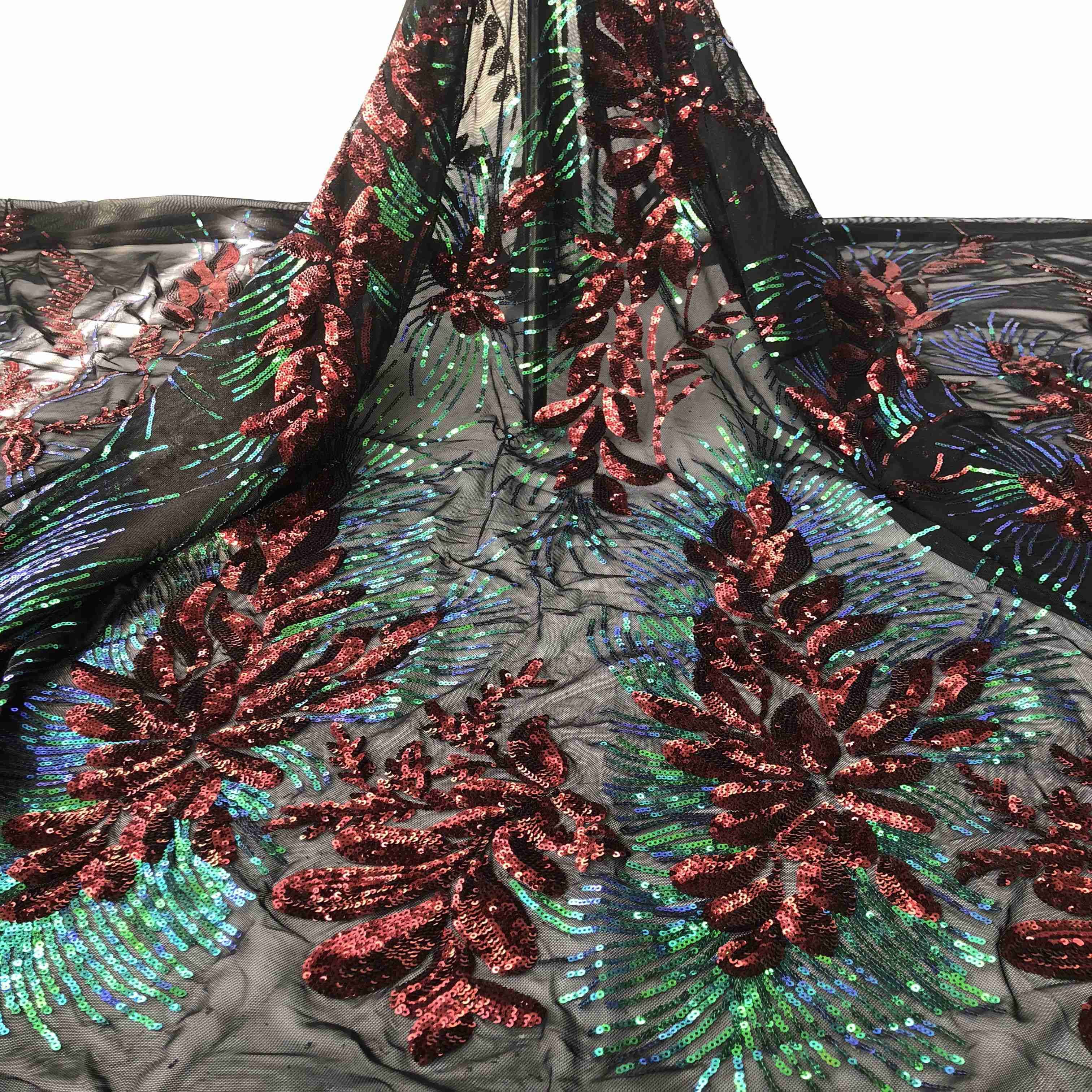 Embroidery Lace Sequin Fabric for Bridal Dress 0327 Classic 4 Way Stretch Lace Mesh Fabric Customer Designs Embroidered 2KG