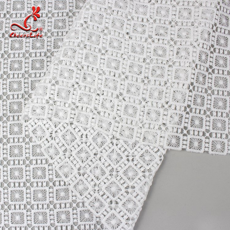 cheap wholesale price embroidery lace fabric Women's Chemical Milk Silk Scallop Side Hollow Out Embroidery Guipure Lace Fabric