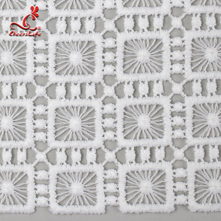 cheap wholesale price embroidery lace fabric Women's Chemical Milk Silk Scallop Side Hollow Out Embroidery Guipure Lace Fabric