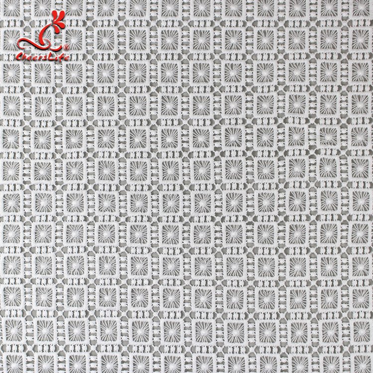 cheap wholesale price embroidery lace fabric Women's Chemical Milk Silk Scallop Side Hollow Out Embroidery Guipure Lace Fabric