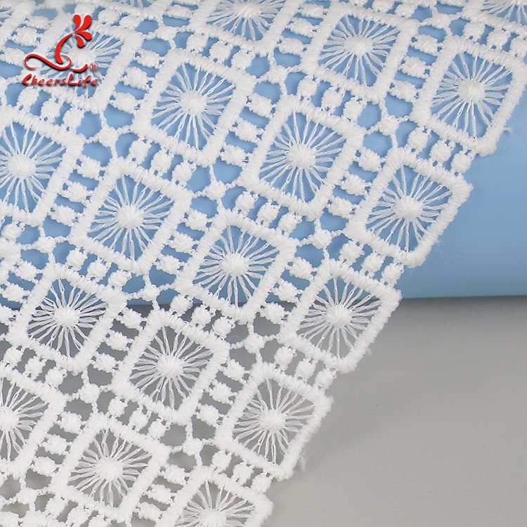 cheap wholesale price embroidery lace fabric Women's Chemical Milk Silk Scallop Side Hollow Out Embroidery Guipure Lace Fabric