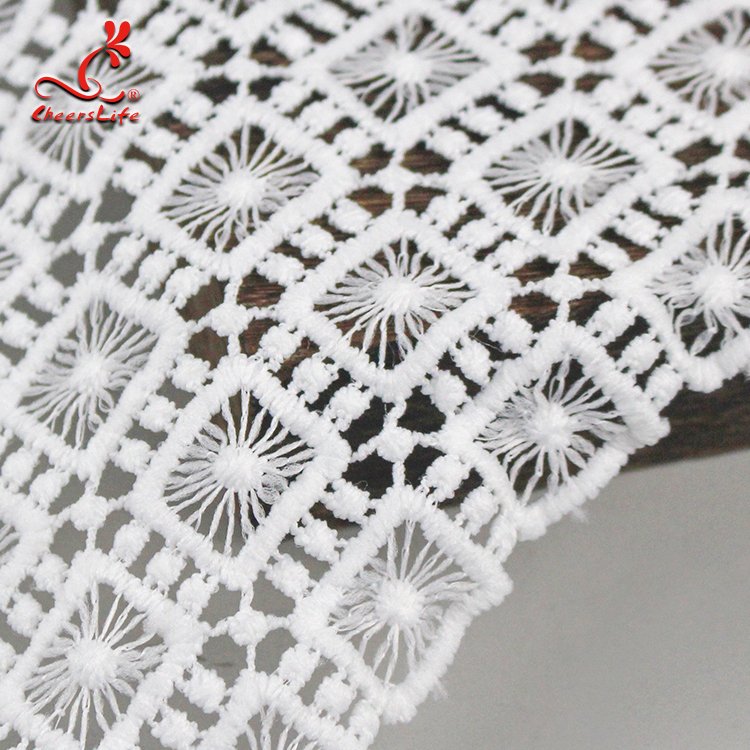 cheap wholesale price embroidery lace fabric Women's Chemical Milk Silk Scallop Side Hollow Out Embroidery Guipure Lace Fabric