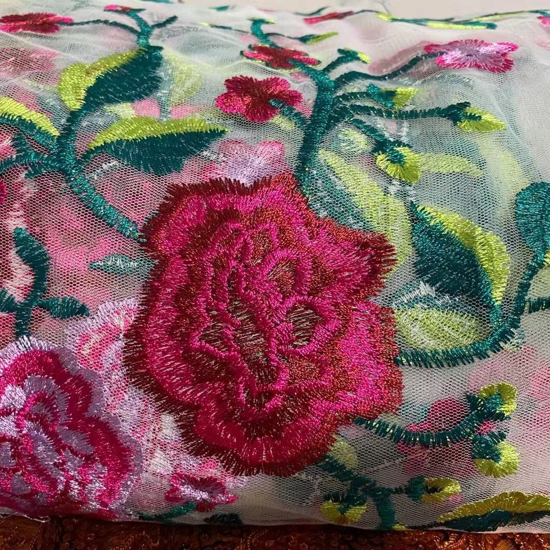 Hot sell embroidery cotton fabric stitchwork polyester fabric
