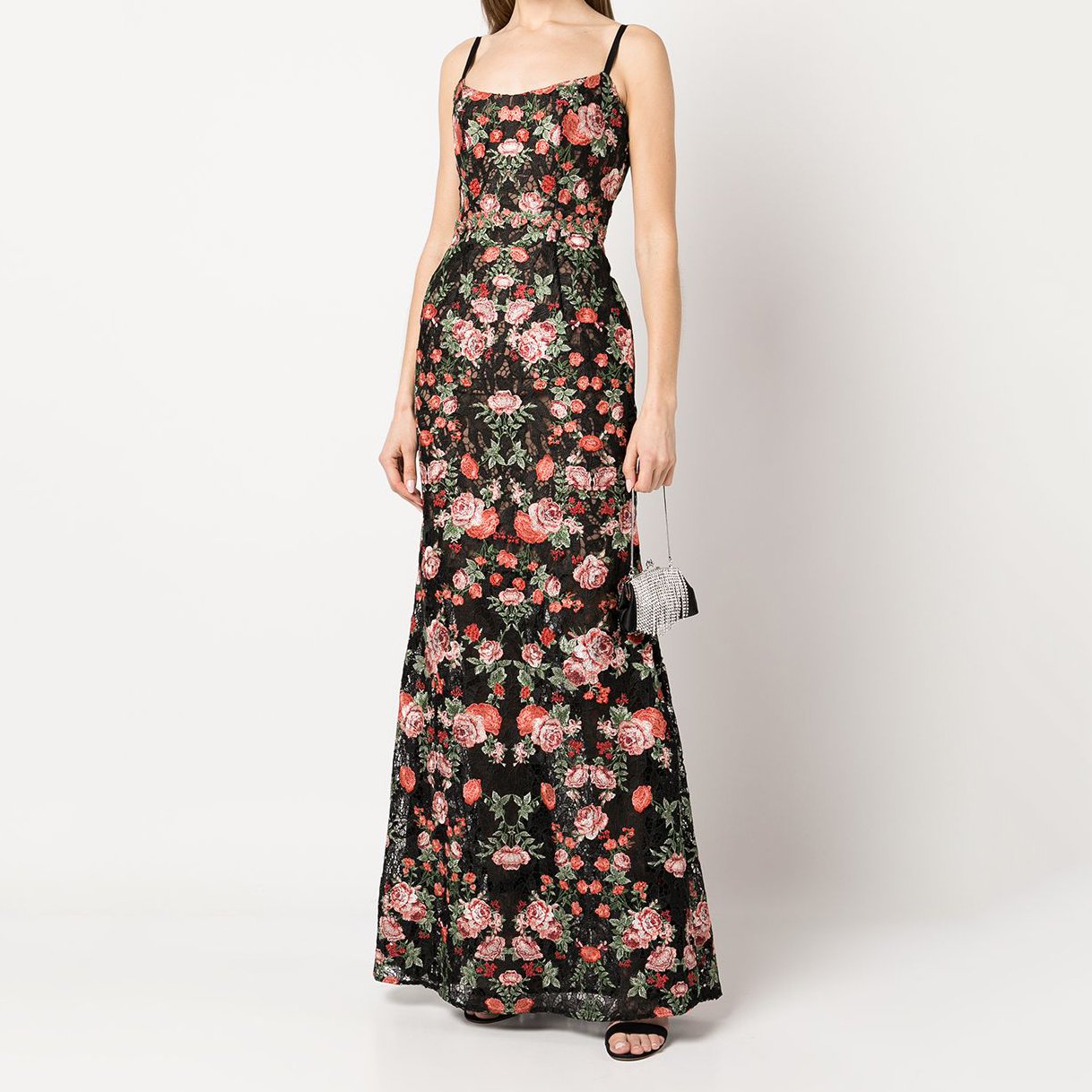 Fashion Trends Designer Luxury Clothes Spaghetti Strap Long Maxi Lace Modest Floral Elegant Evening Gown Dress for Women