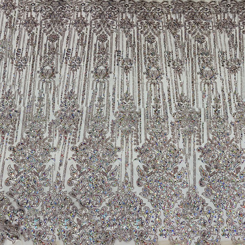 Glitter French sequin beaded Fabric Lace Geometric Sequin Tulle Material elegant glitter tulle lace fabric
