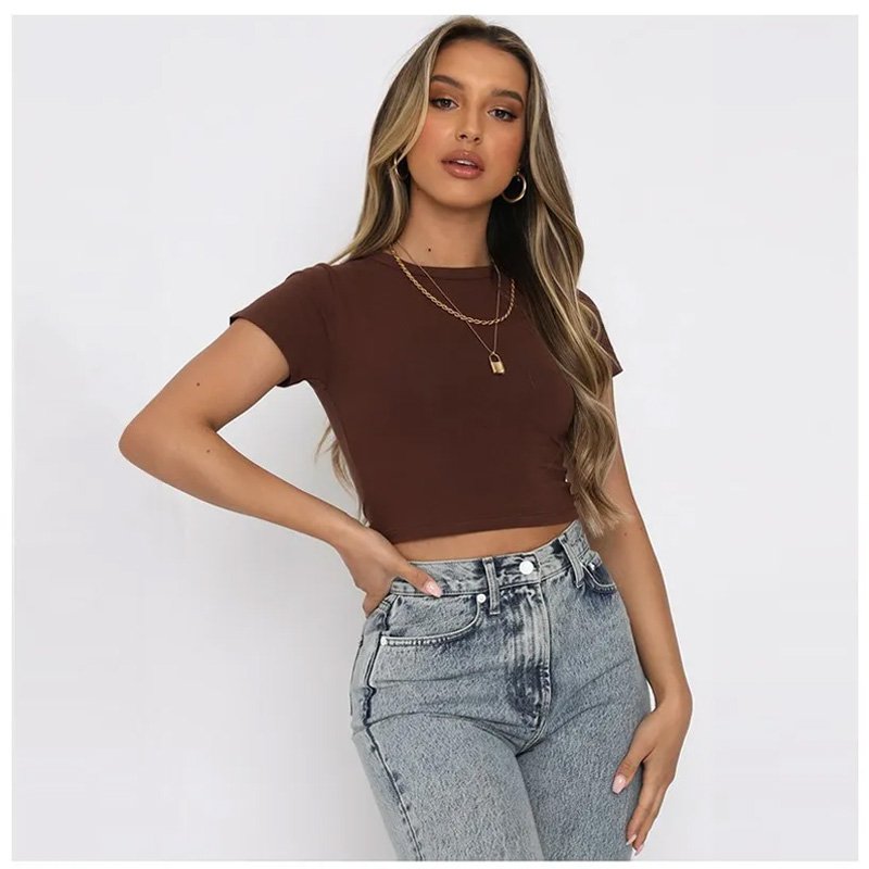Custom Print Plain Summer Cotton Slim Fit T Shirt Cropped Tops Ladies Sexy Tee T Shirt Hip Hop T Shirts Crop Top For Women