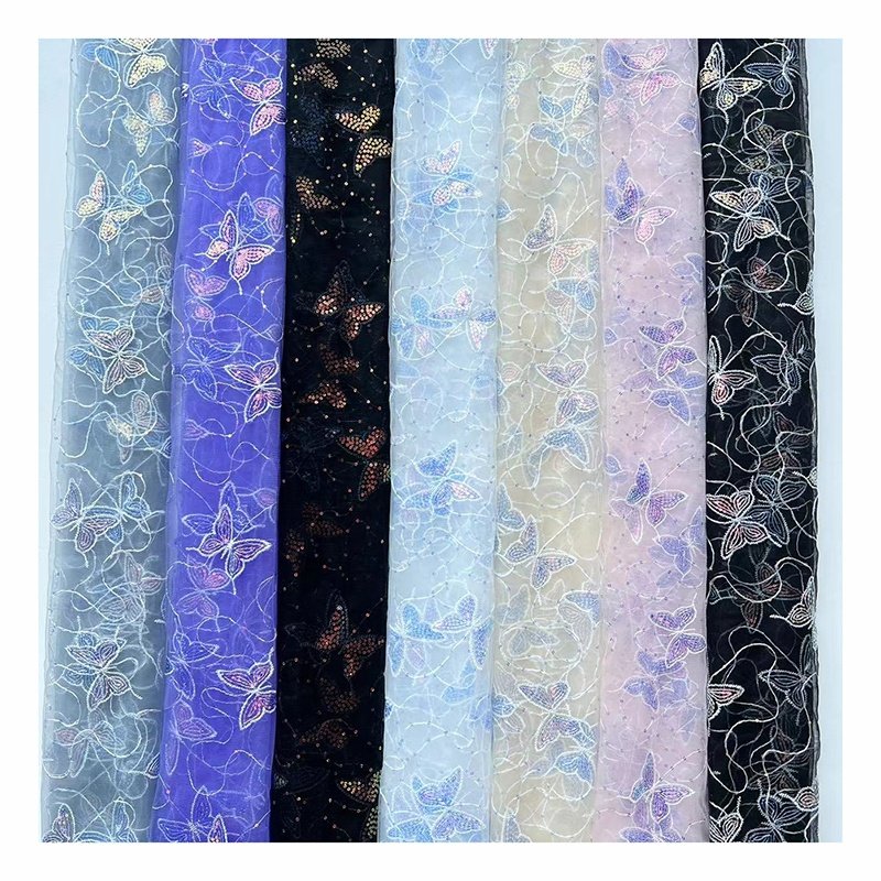 SCX005 Multicolor Gradient Sequins Embroidered Tulle mesh Lace Fabric Women's Spring Dress Fabric