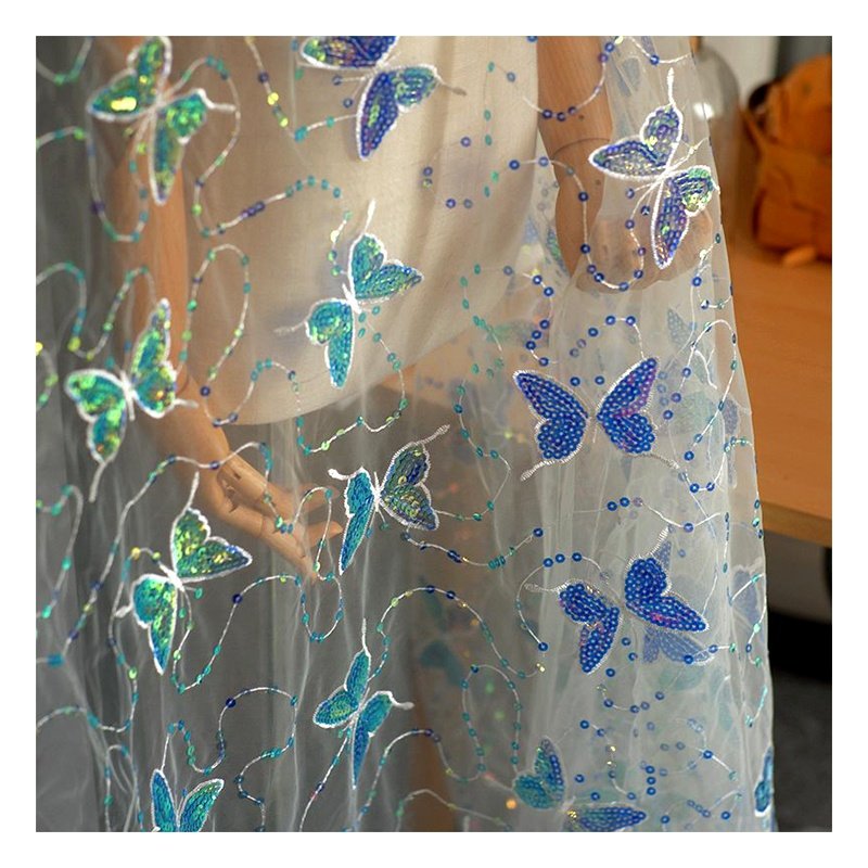 SCX005 Multicolor Gradient Sequins Embroidered Tulle mesh Lace Fabric Women's Spring Dress Fabric