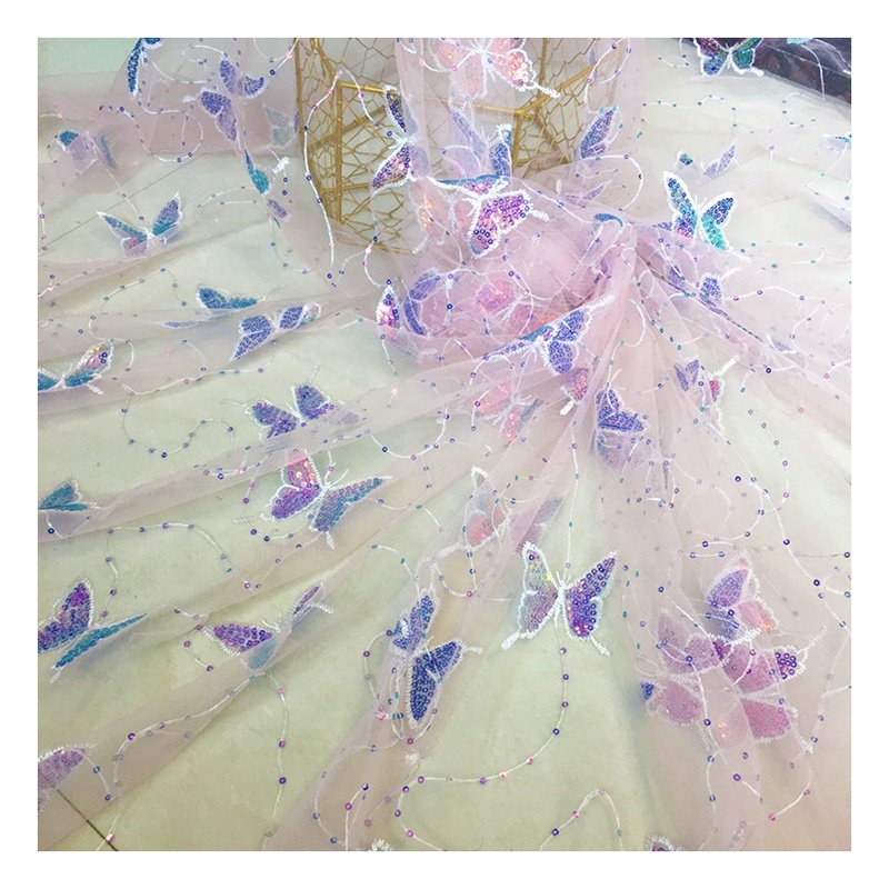 SCX005 Multicolor Gradient Sequins Embroidered Tulle mesh Lace Fabric Women's Spring Dress Fabric