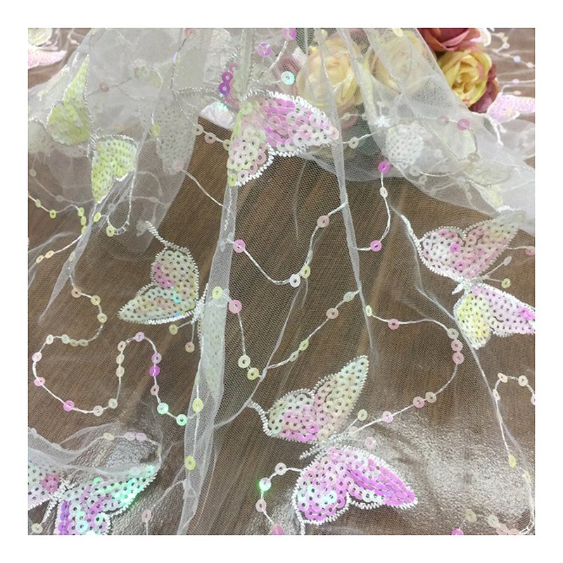 SCX005 Multicolor Gradient Sequins Embroidered Tulle mesh Lace Fabric Women's Spring Dress Fabric