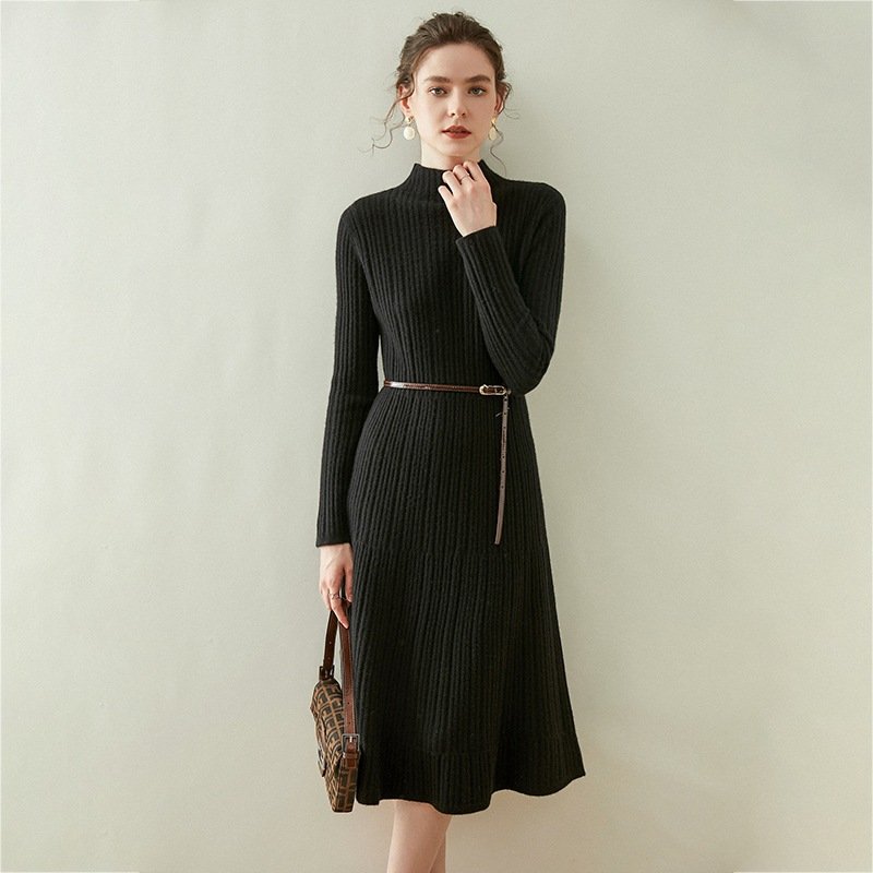 Cashmere knitwear pullover casual elegent women's sweater jumper knitted dress long sleeve women clothing winter sweater dress
