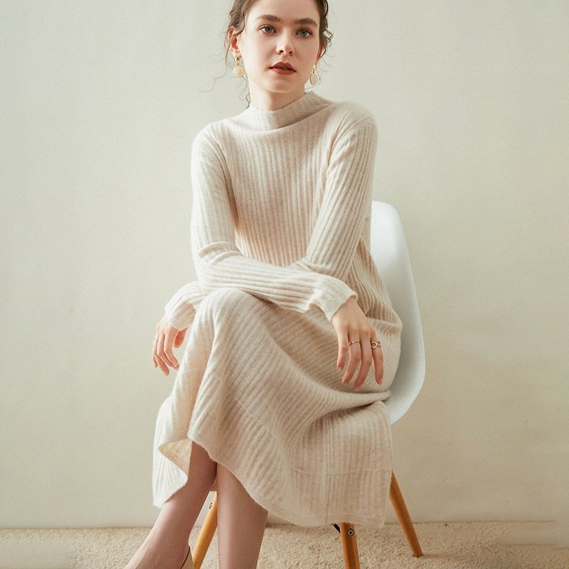 Cashmere knitwear pullover casual elegent women's sweater jumper knitted dress long sleeve women clothing winter sweater dress