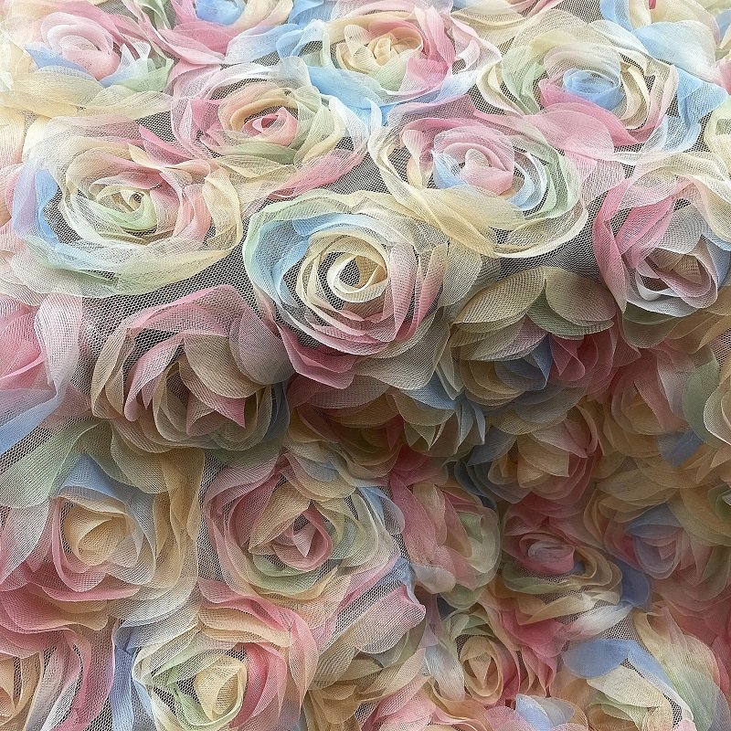 Low price 3D flower lace fabric embroidery fabric tape lace OEM embroidery for hats