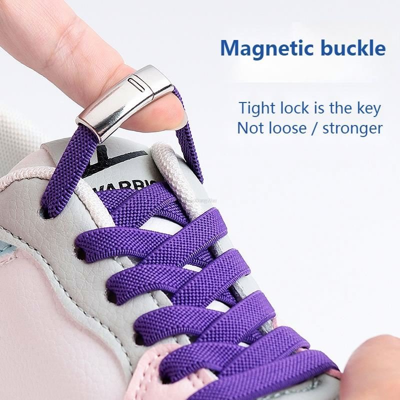 Magnetic Lock Shoelaces Without Ties Elastic Laces Sneakers No Tie Shoe Laces Kids Adult 8mm Width Flat Shoelace