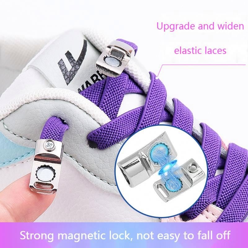 Magnetic Lock Shoelaces Without Ties Elastic Laces Sneakers No Tie Shoe Laces Kids Adult 8mm Width Flat Shoelace