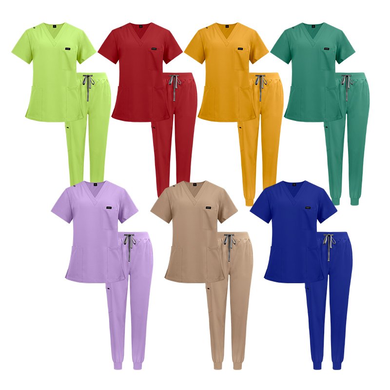 2024 NIAAHINN Fast Delivery TS Stretchy Elastic Knitted Ribbed Waistband Eggplant Purple Jogger Pants Women Stretch Scrub Suits