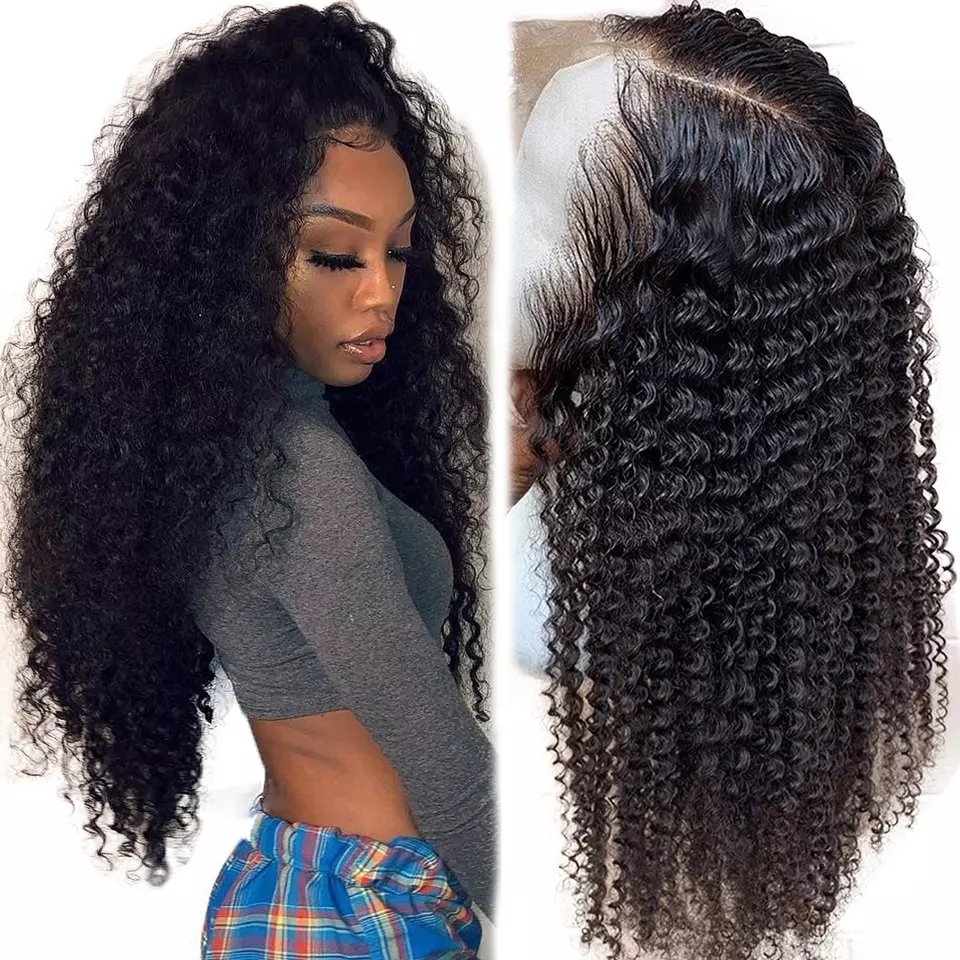Wholesale Cheap Raw Indian Virgin Kinky Curly Human Hair Hd Full Lace Frontal Wig Natural Human Hair Transparent Lace Front Wig