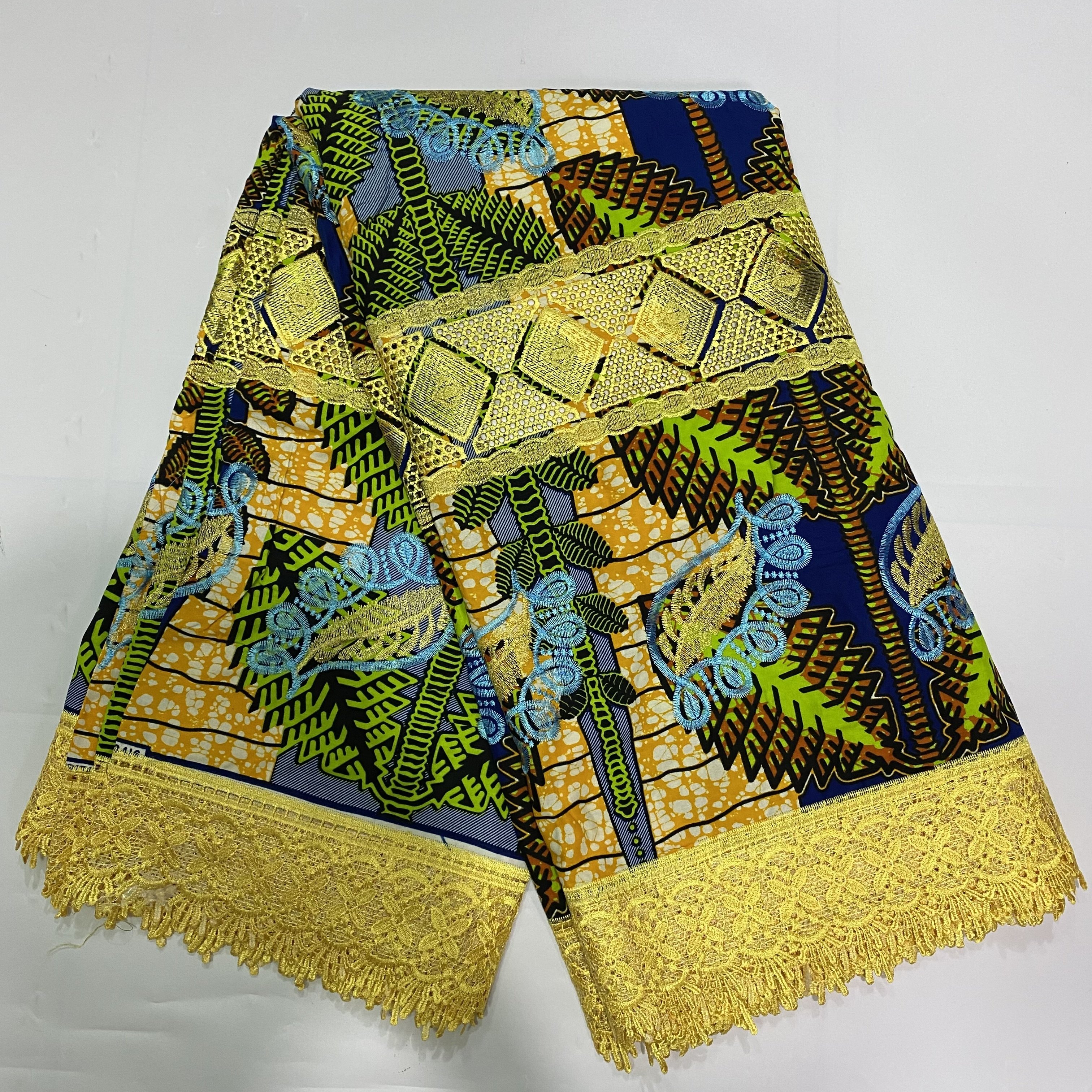 Wax Lace Fabric Cotton African Wax Fabric With Embroidery Lace 6 Yards For Women Dress