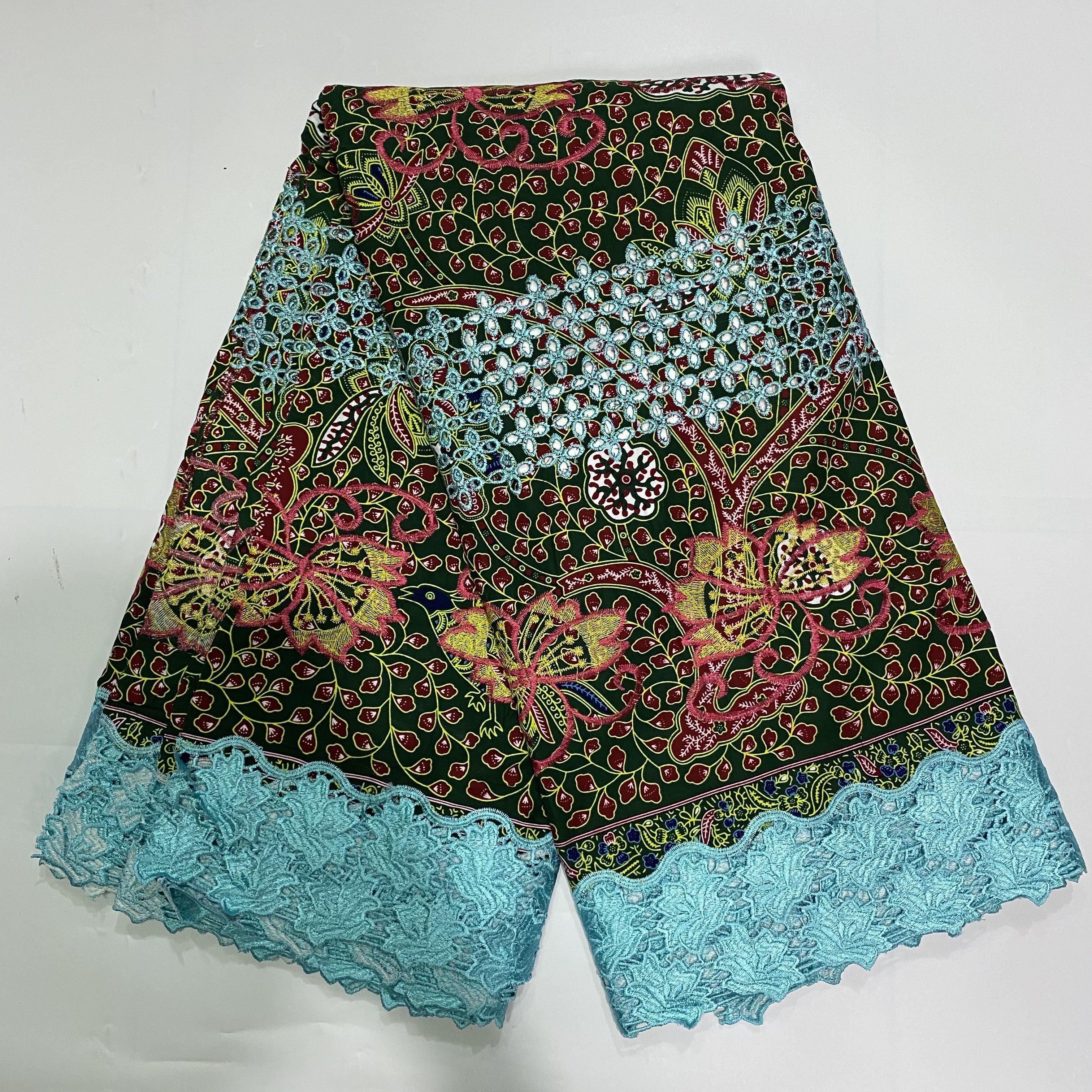 Wax Lace Fabric Cotton African Wax Fabric With Embroidery Lace 6 Yards For Women Dress