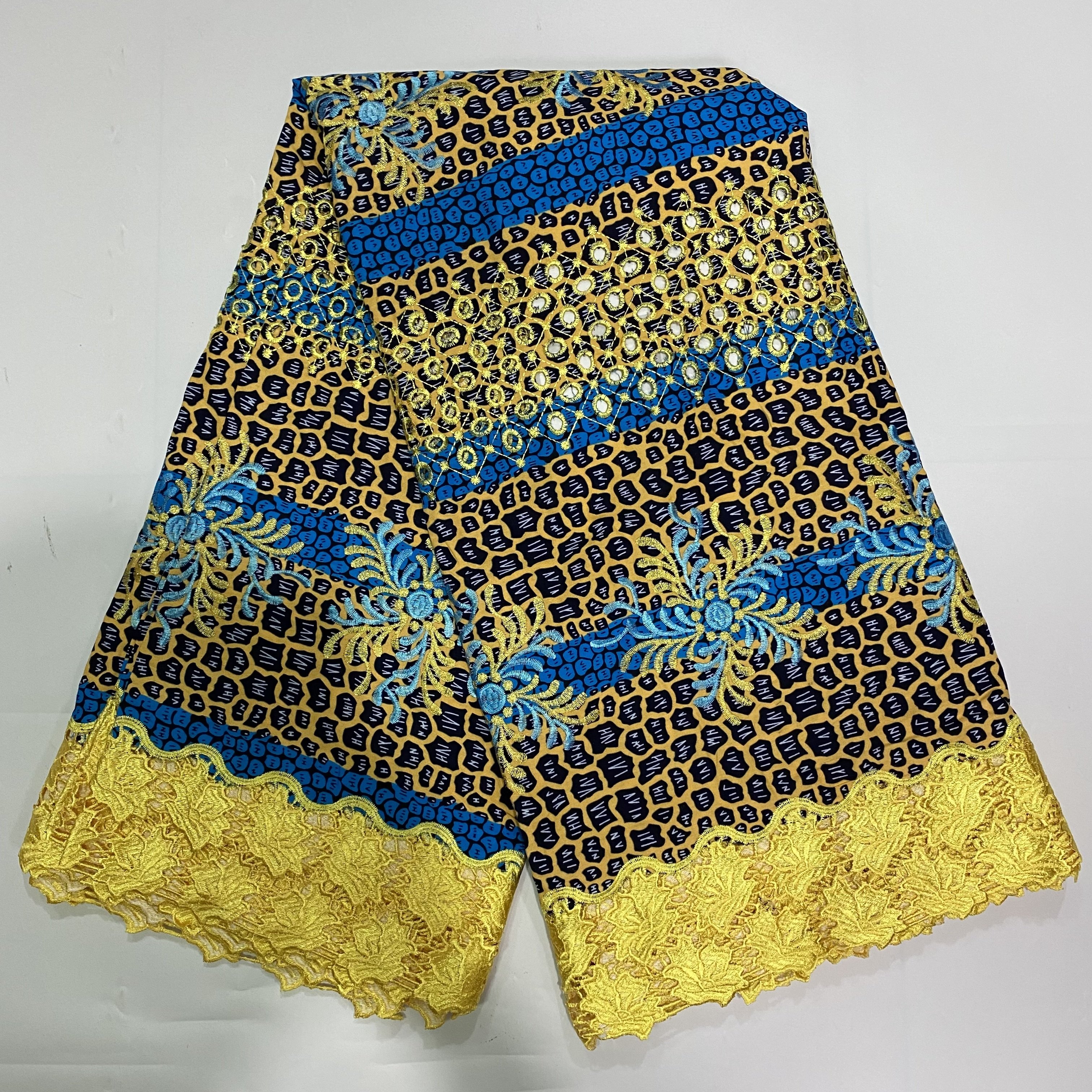 Wax Lace Fabric Cotton African Wax Fabric With Embroidery Lace 6 Yards For Women Dress