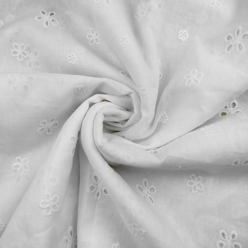 Fancy White Lace Cotton Fabric Border Embroidery Fabric with Holes Embroidered Fabric 100% Cotton Roll 30 Meters Sustainable