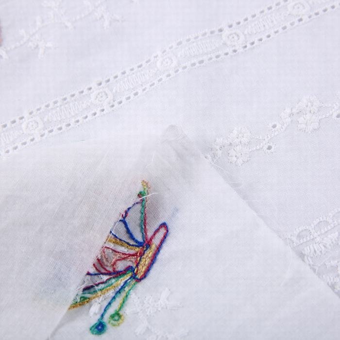 Summer Fashion garment cloth material white plain woven butterfly embroidery fabric in cotton for shirt