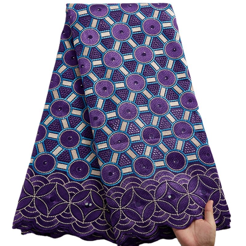 2482 Wholesale Purple Swiss Voile Lace Fabric African Cord Lace Embroidery Cotton Lace For Wedding Dress