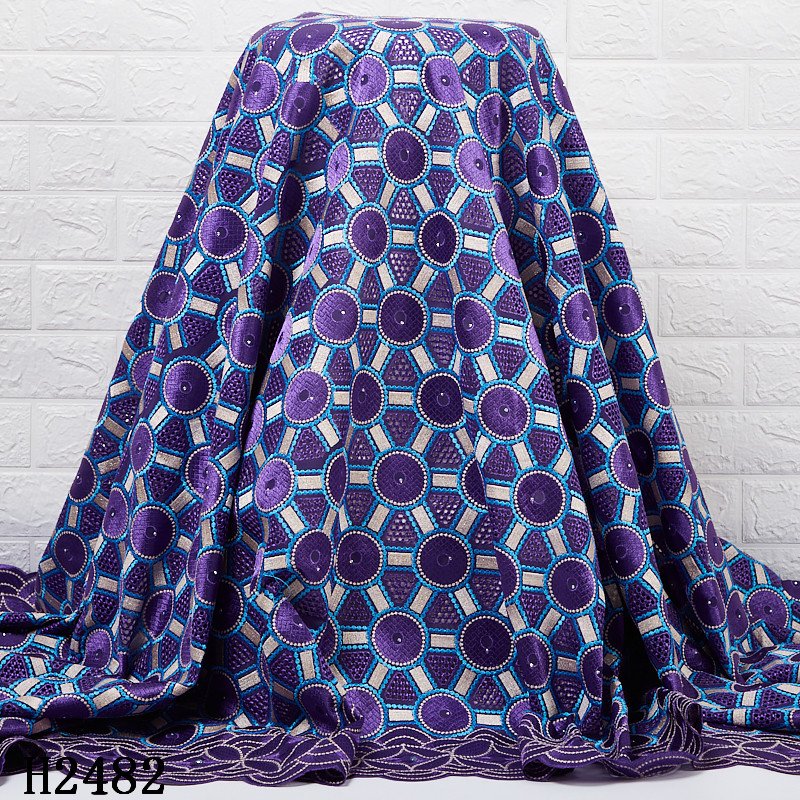 2482 Wholesale Purple Swiss Voile Lace Fabric African Cord Lace Embroidery Cotton Lace For Wedding Dress
