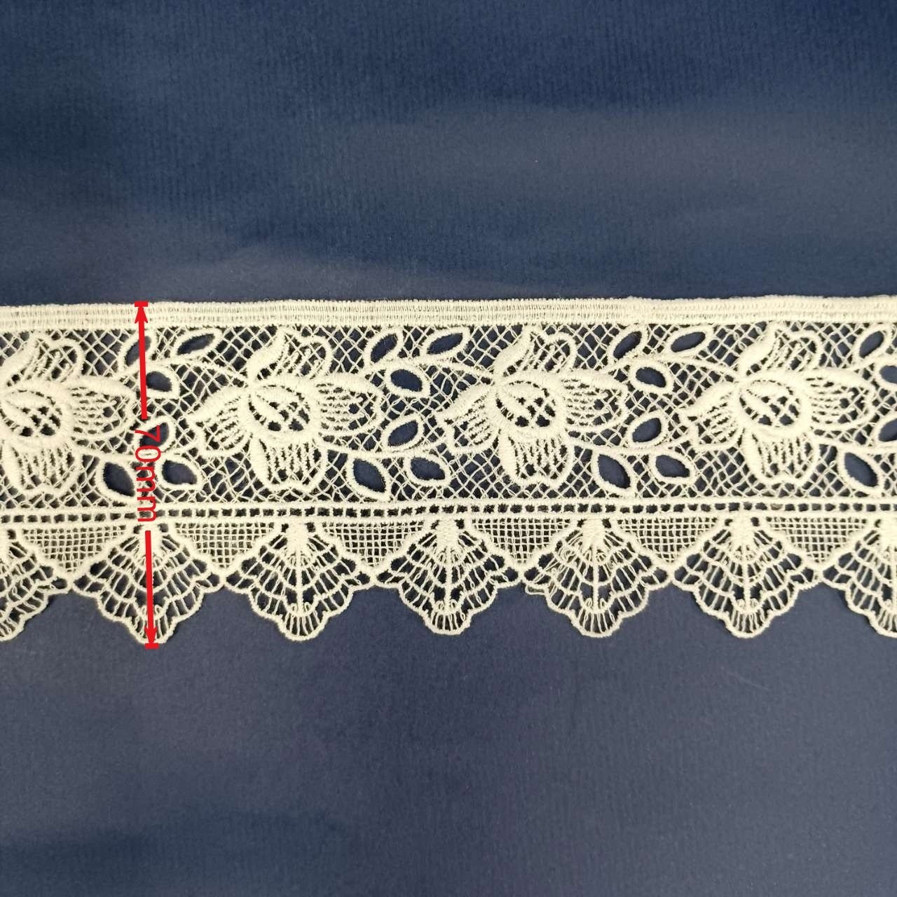 Fancy White 70 mm Floral embroidery Border Lace 3D