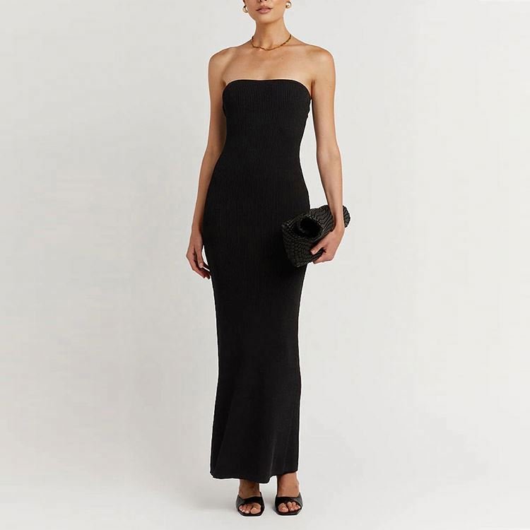 2022 Custom Rib Dresses Strapless Designer Ladies Straight dress